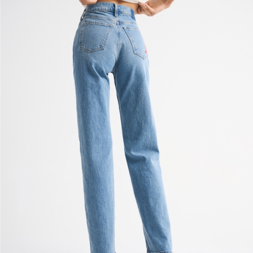 Abercrombie & Fitch Light Blue Boot Cut Jeans with Red Boot Embroidery Long - Picture 5 of 7